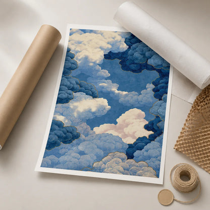 Indigo Swirling Clouds Wall Art Decor - Wall Art Decor - back view