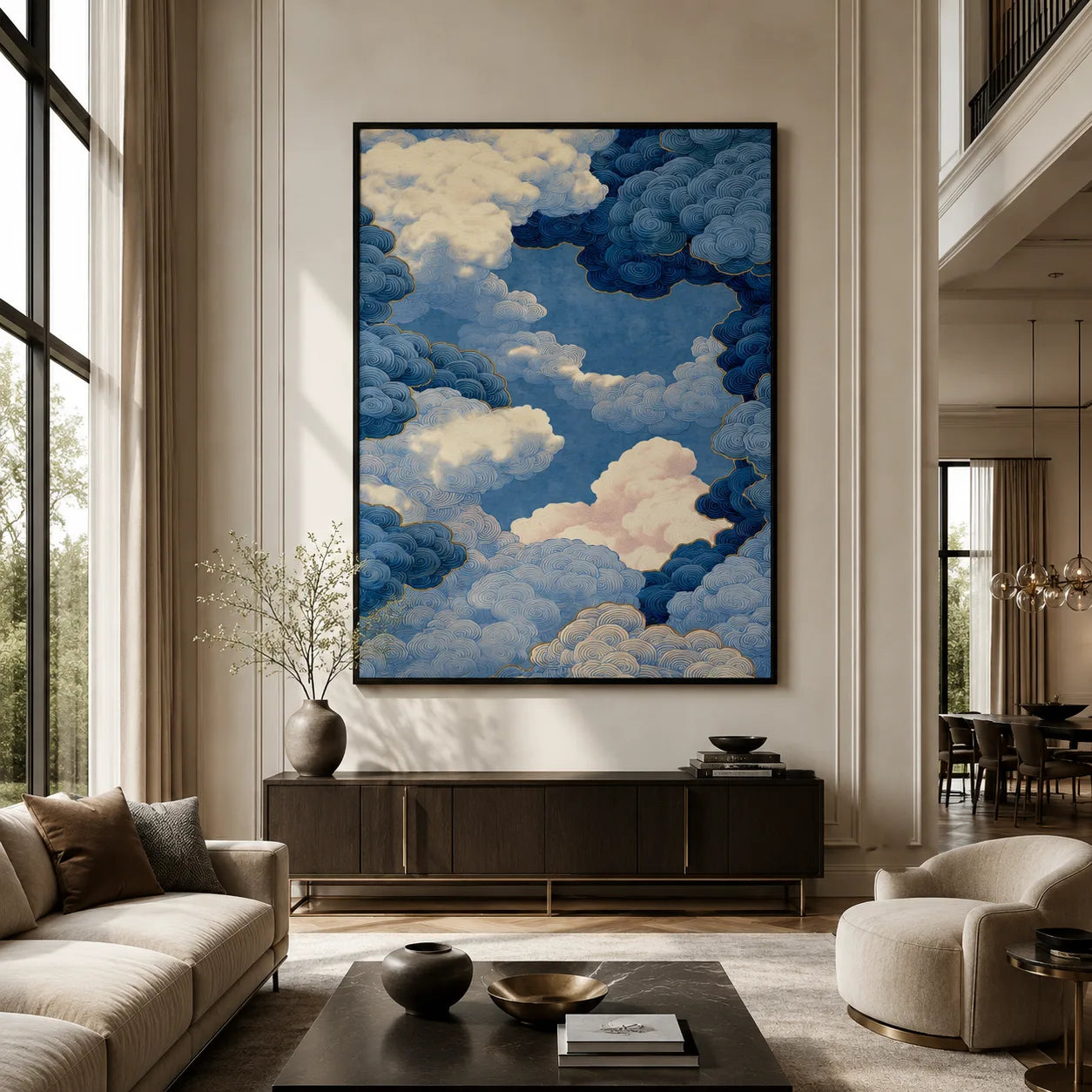 Indigo Swirling Clouds Wall Art Decor - Wall Art Decor - close up