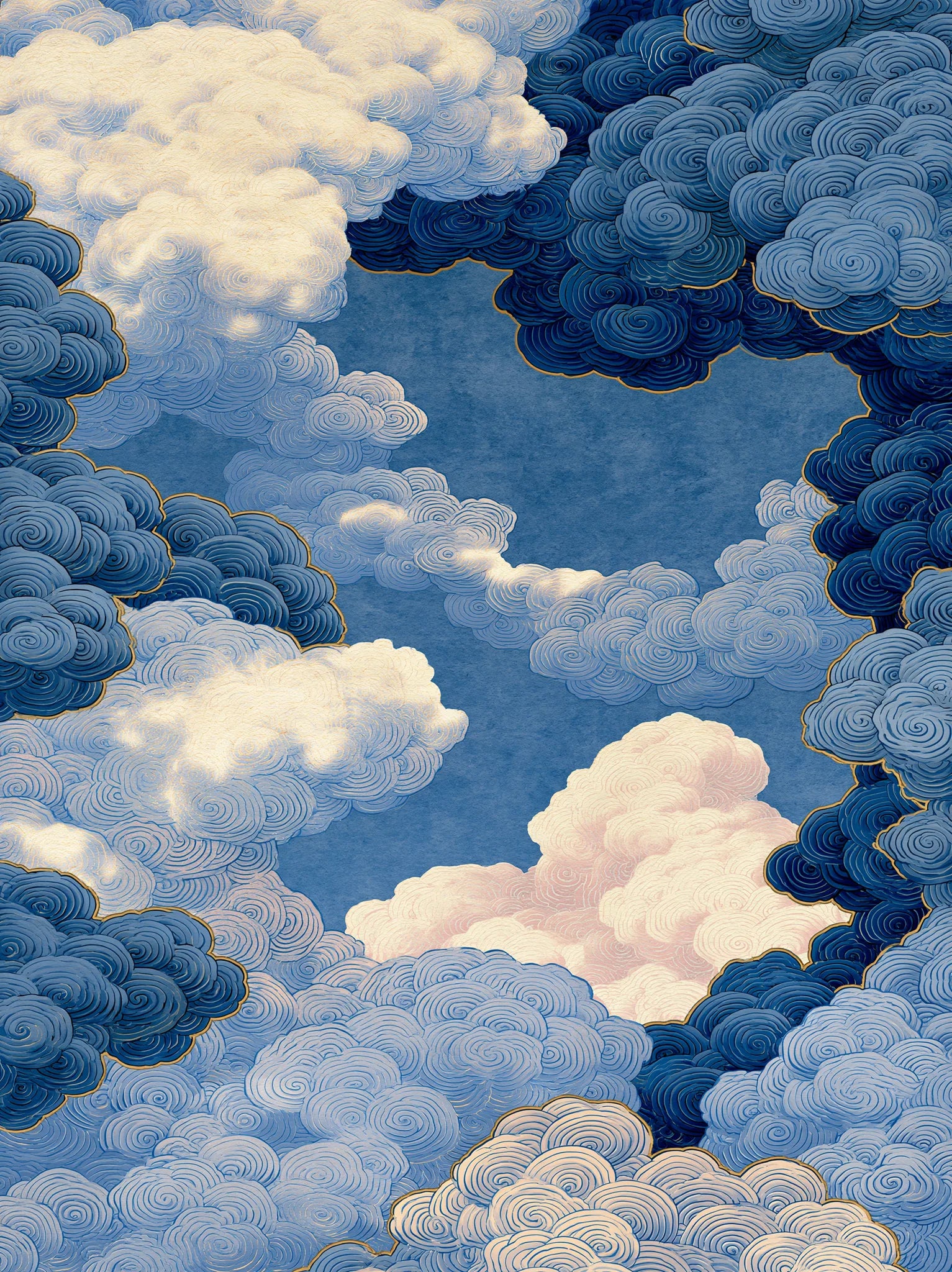 Indigo Swirling Clouds Wall Art Decor - Wall Art Decor - front view