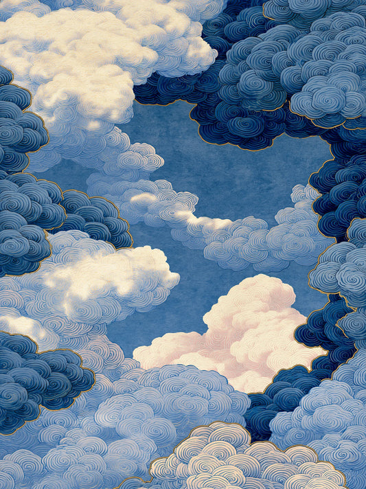 Indigo Swirling Clouds Wall Art Decor - Wall Art Decor - front view