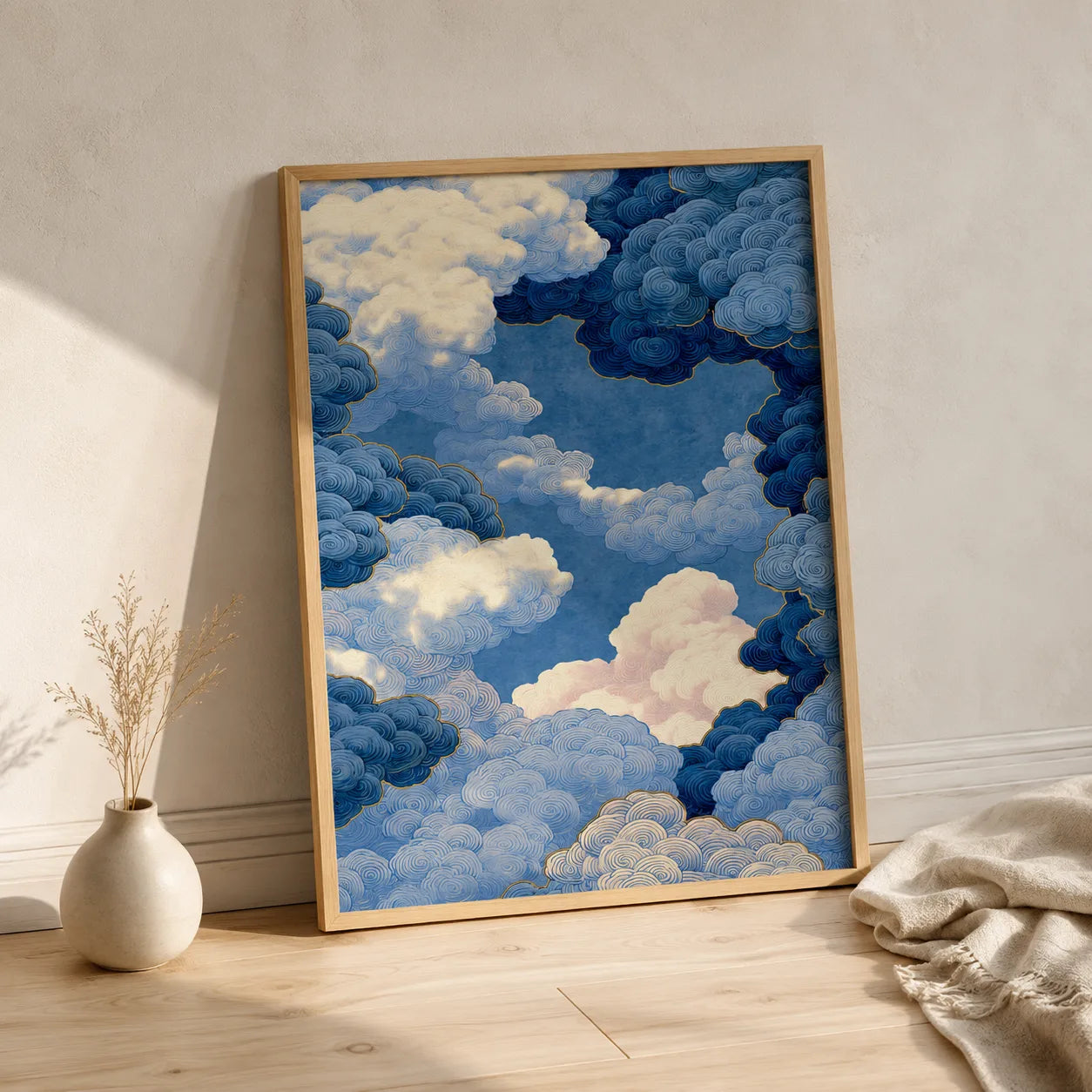 Indigo Swirling Clouds Wall Art Decor - Wall Art Decor - side view