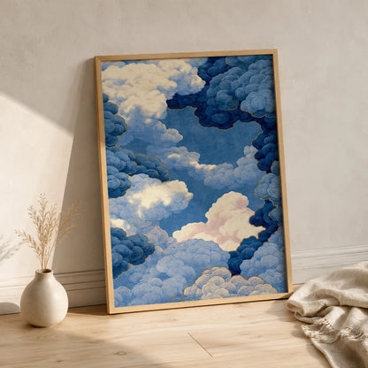 Indigo Swirling Clouds Wall Art Decor - Wall Art Decor - side view