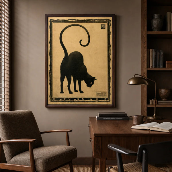 Japanese Black Cat Wall Art Decor