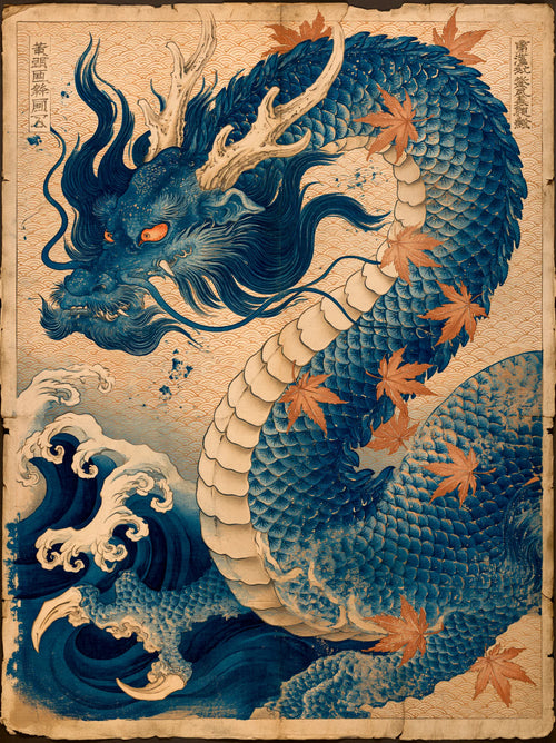 Japanese Blue Dragon Wall Art Decor