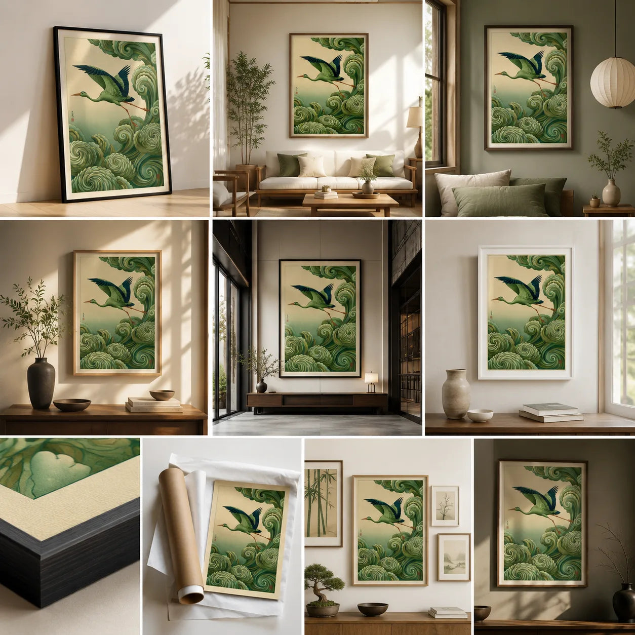 Japanese Crane and Waves Wall Art Decor - Wall Art Decor - back view