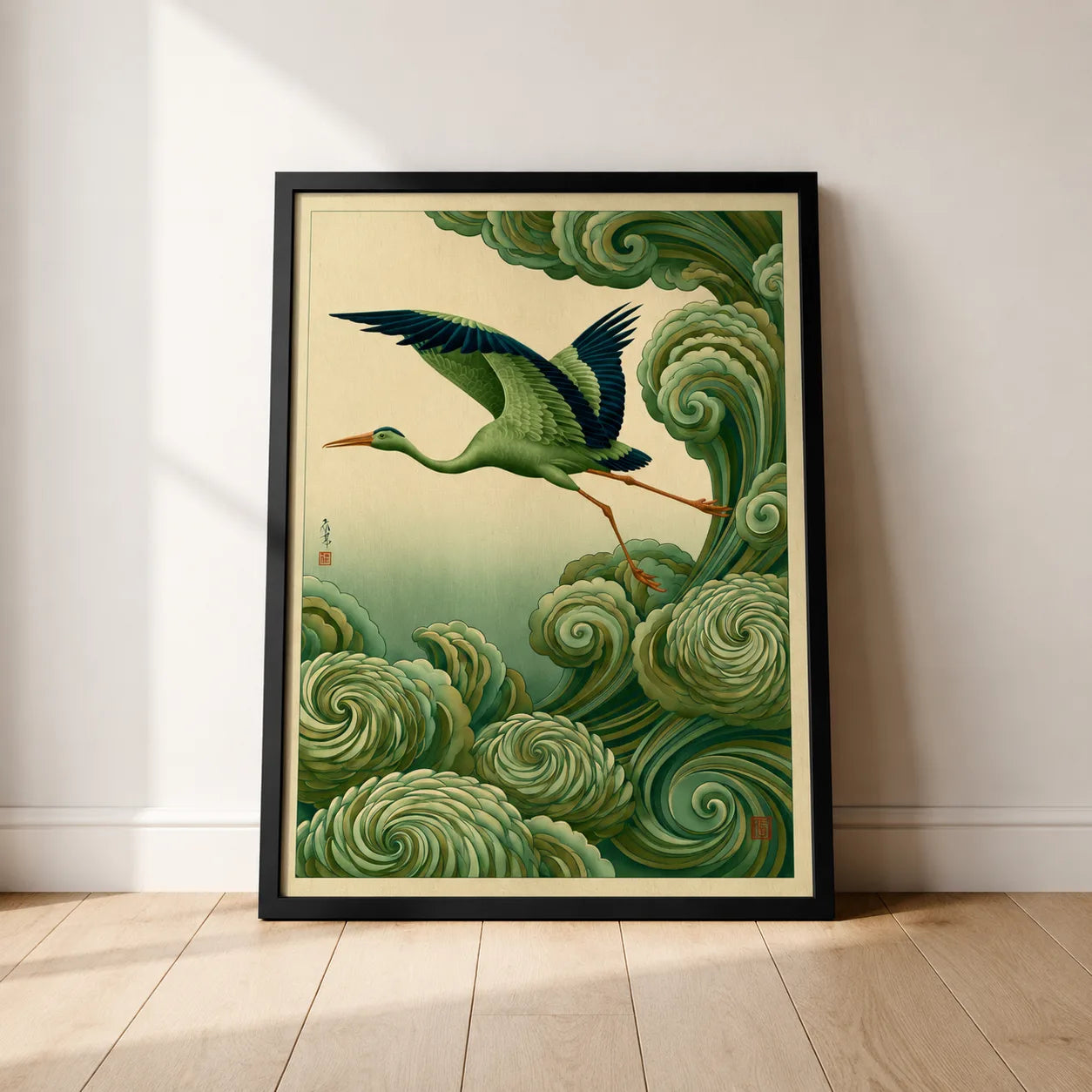 Japanese Crane and Waves Wall Art Decor - Wall Art Decor - close up