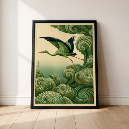 Japanese Crane and Waves Wall Art Decor - Wall Art Decor - close up