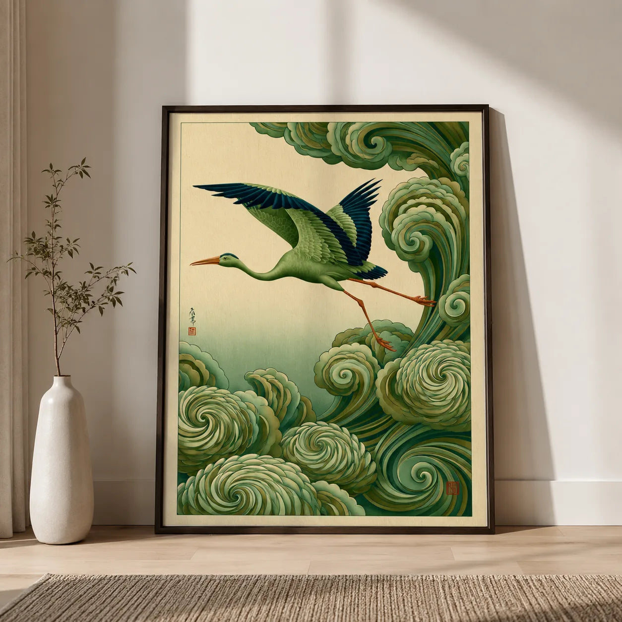 Japanese Crane and Waves Wall Art Decor - Wall Art Decor - detail