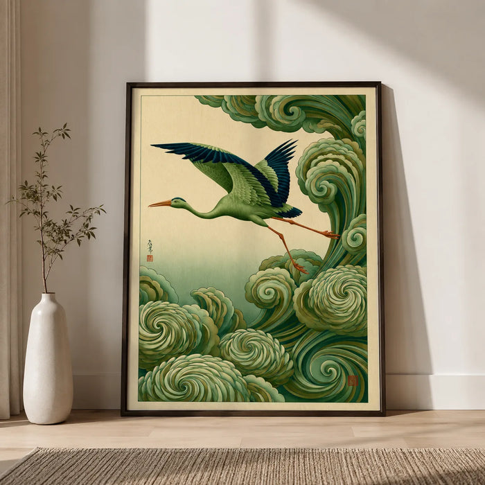 Japanese Crane and Waves Wall Art Decor
