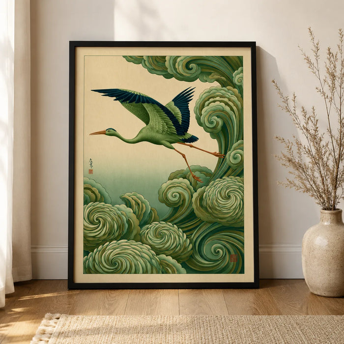 Japanese Crane and Waves Wall Art Decor