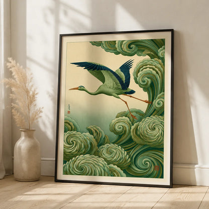 Japanese Crane and Waves Wall Art Decor - Wall Art Decor - side view