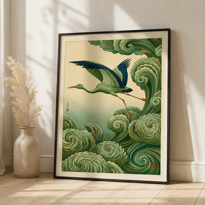 Japanese Crane and Waves Wall Art Decor