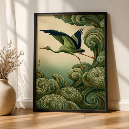 Japanese Crane and Waves Wall Art Decor - Wall Art Decor - styled