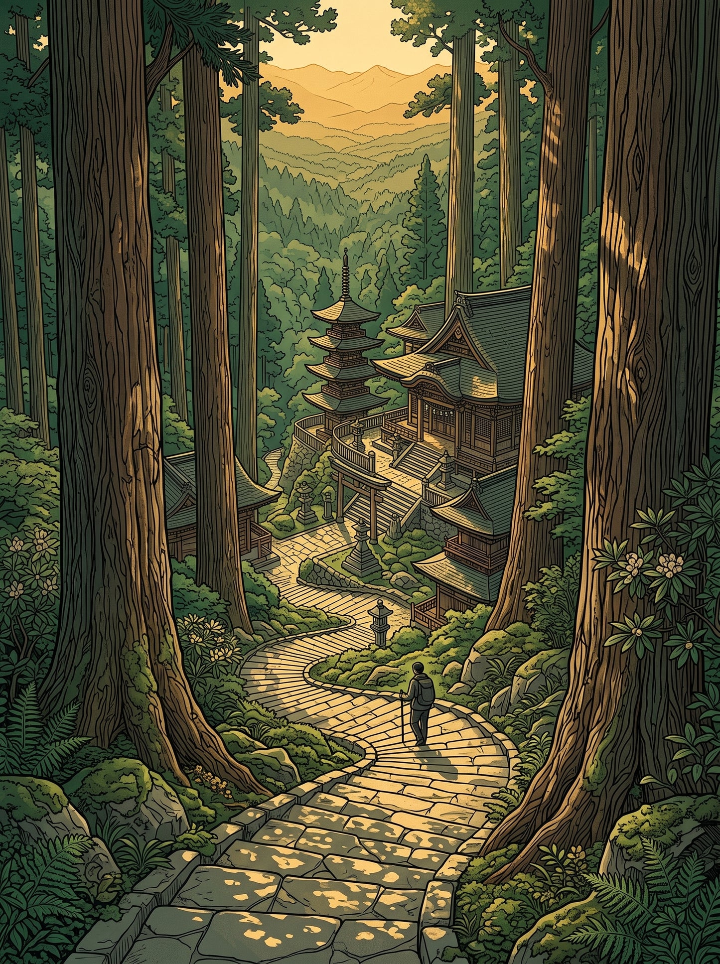 Japanese Forest Temple Path Landscape Wall Art Decor