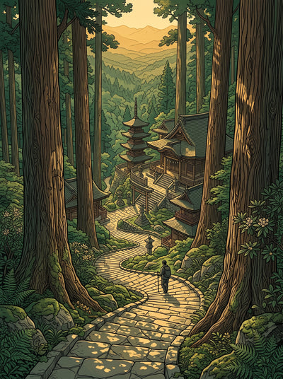 Japanese Forest Temple Path Landscape Wall Art Decor