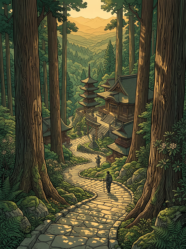 Japanese Forest Temple Path Landscape Wall Art Decor