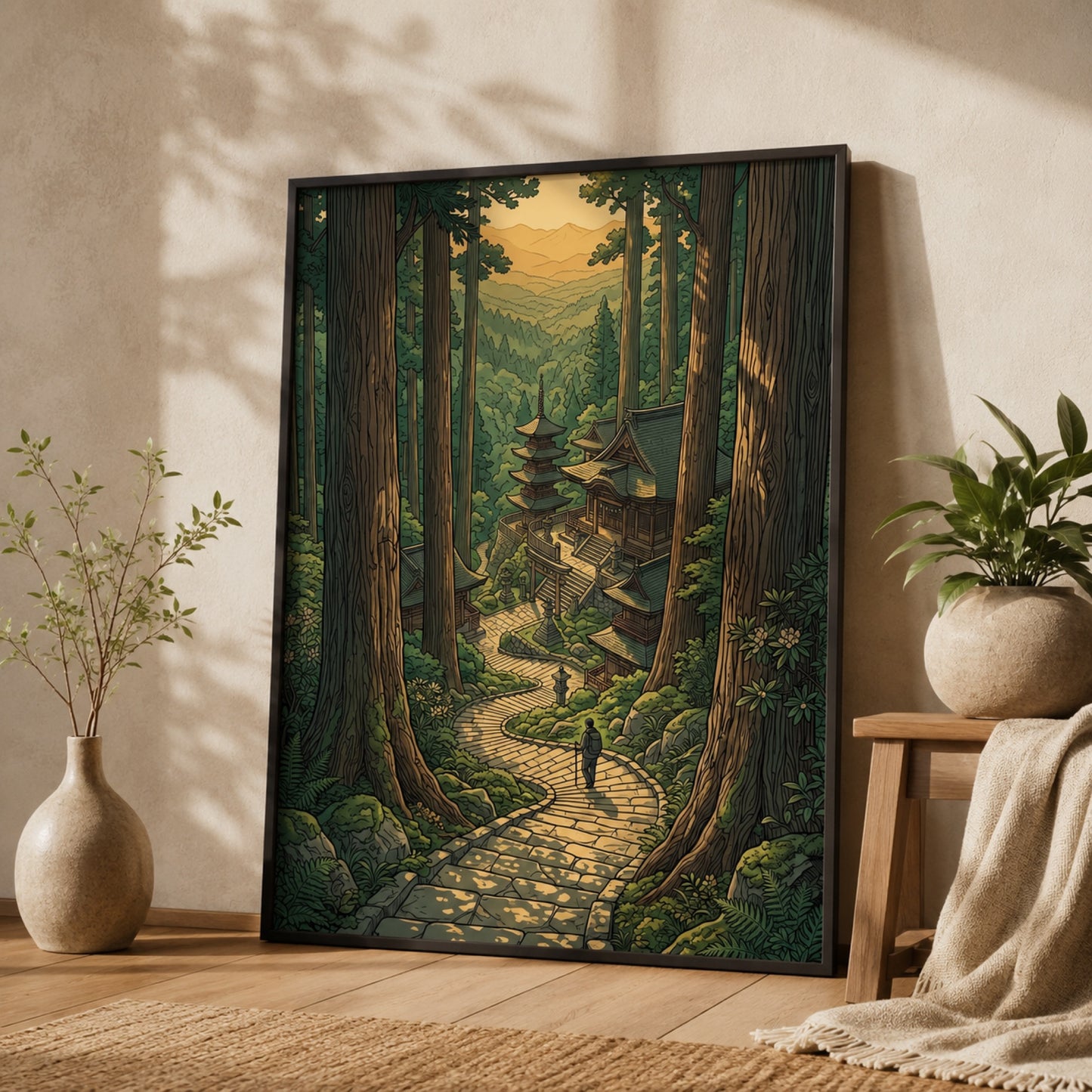 Japanese Forest Temple Path Landscape Wall Art Decor preview 2