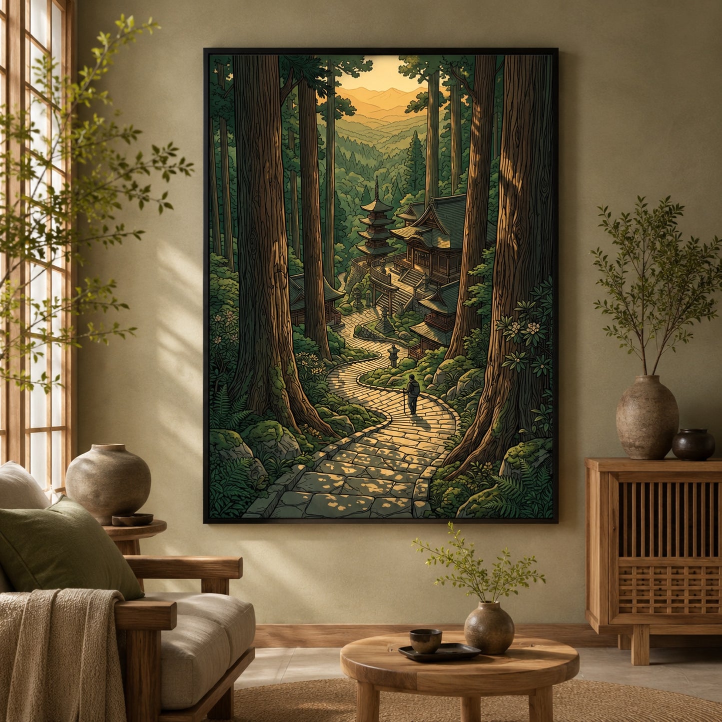 Japanese Forest Temple Path Landscape Wall Art Decor preview 3
