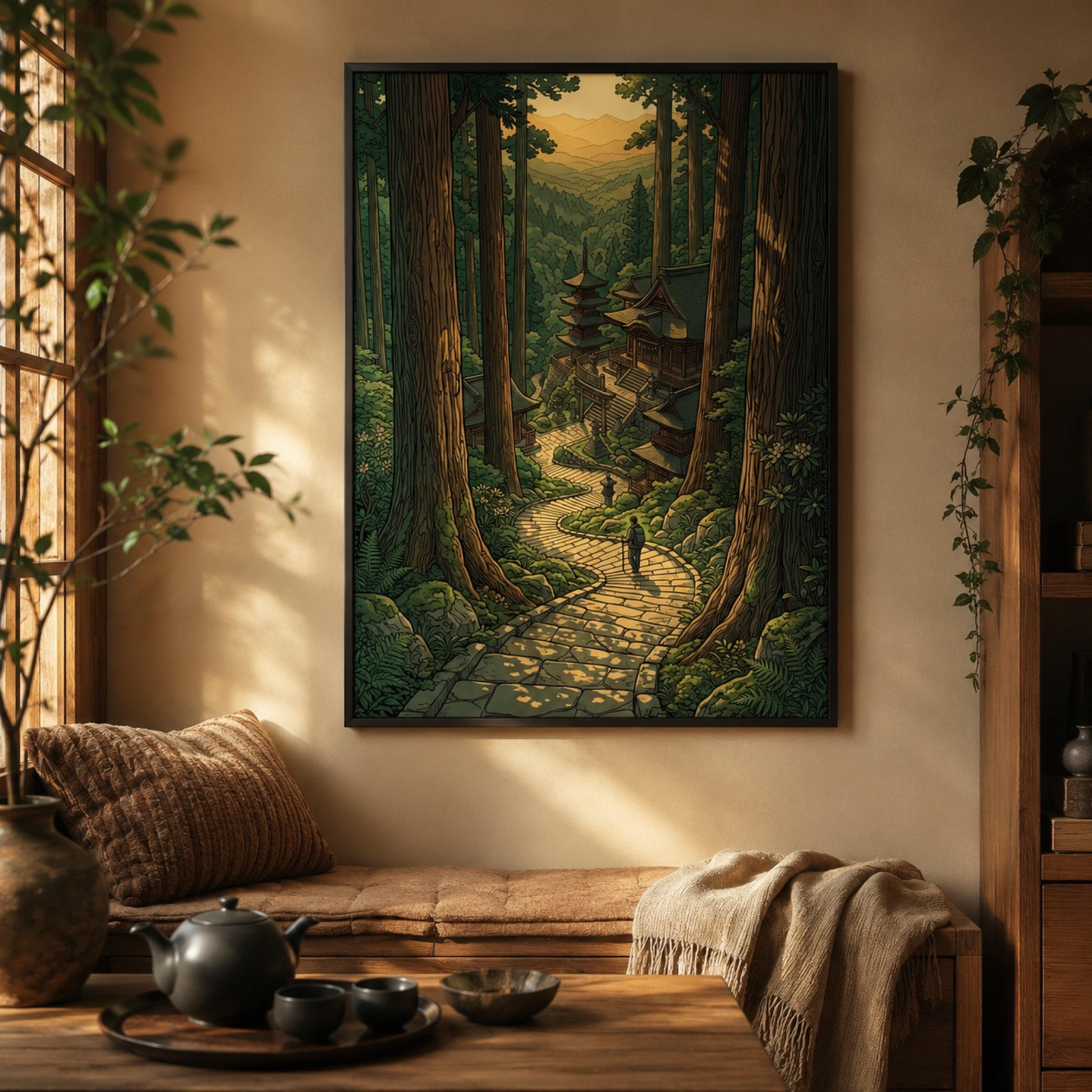Japanese Forest Temple Path Landscape Wall Art Decor preview 5