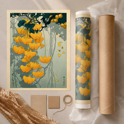 Japanese Ginkgo Botanical Wall Art Decor - Wall Art Decor - back view