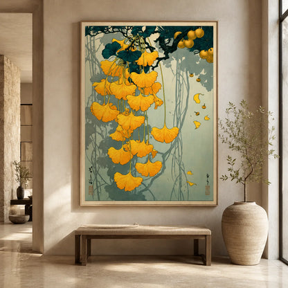 Japanese Ginkgo Botanical Wall Art Decor - Wall Art Decor - close up
