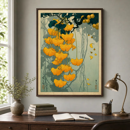 Japanese Ginkgo Botanical Wall Art Decor - Wall Art Decor - styled