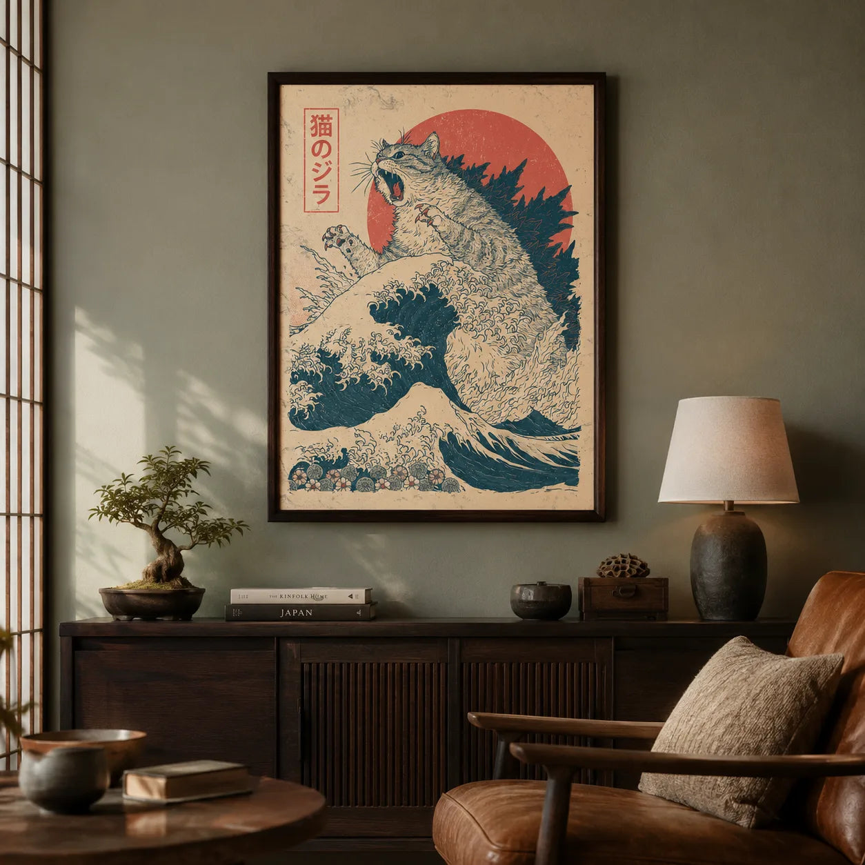 Japanese Kaiju Cat Wave Wall Art Decor - Wall Art Decor - alternate angle