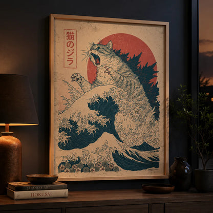 Japanese Kaiju Cat Wave Wall Art Decor - Wall Art Decor - lifestyle