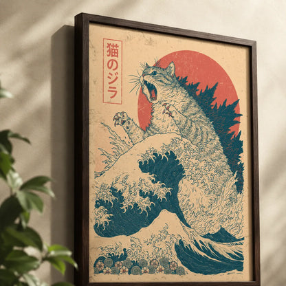 Japanese Kaiju Cat Wave Wall Art Decor - Wall Art Decor - packaging