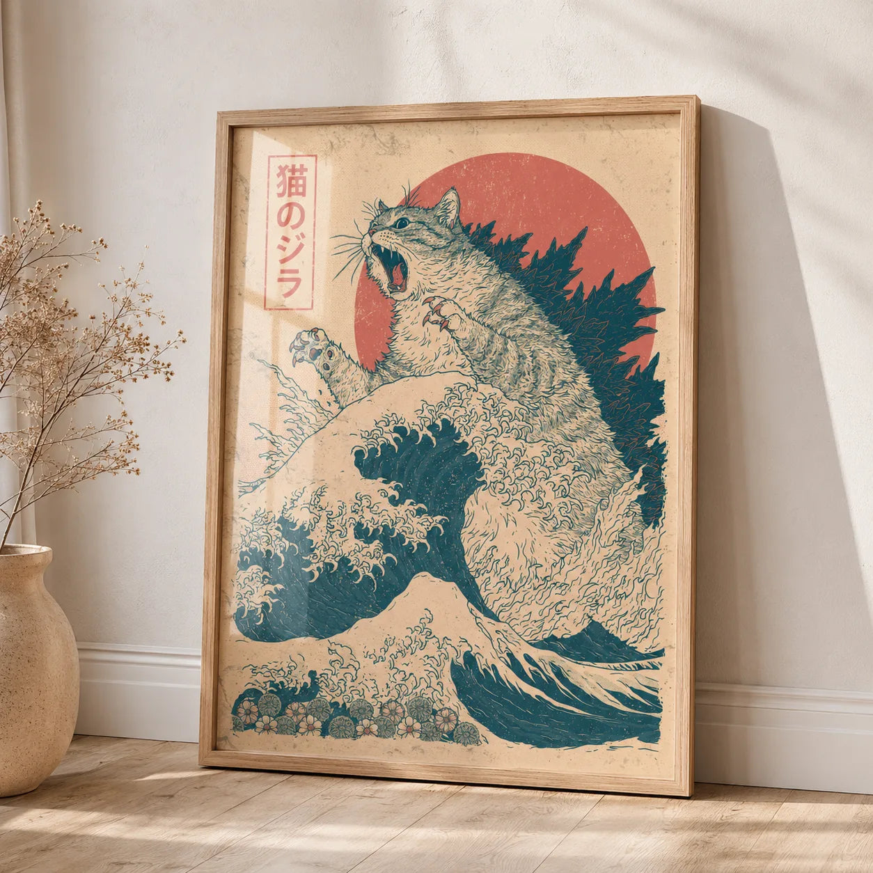 Japanese Kaiju Cat Wave Wall Art Decor - Wall Art Decor - side view