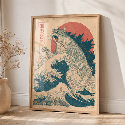 Japanese Kaiju Cat Wave Wall Art Decor - Wall Art Decor - side view