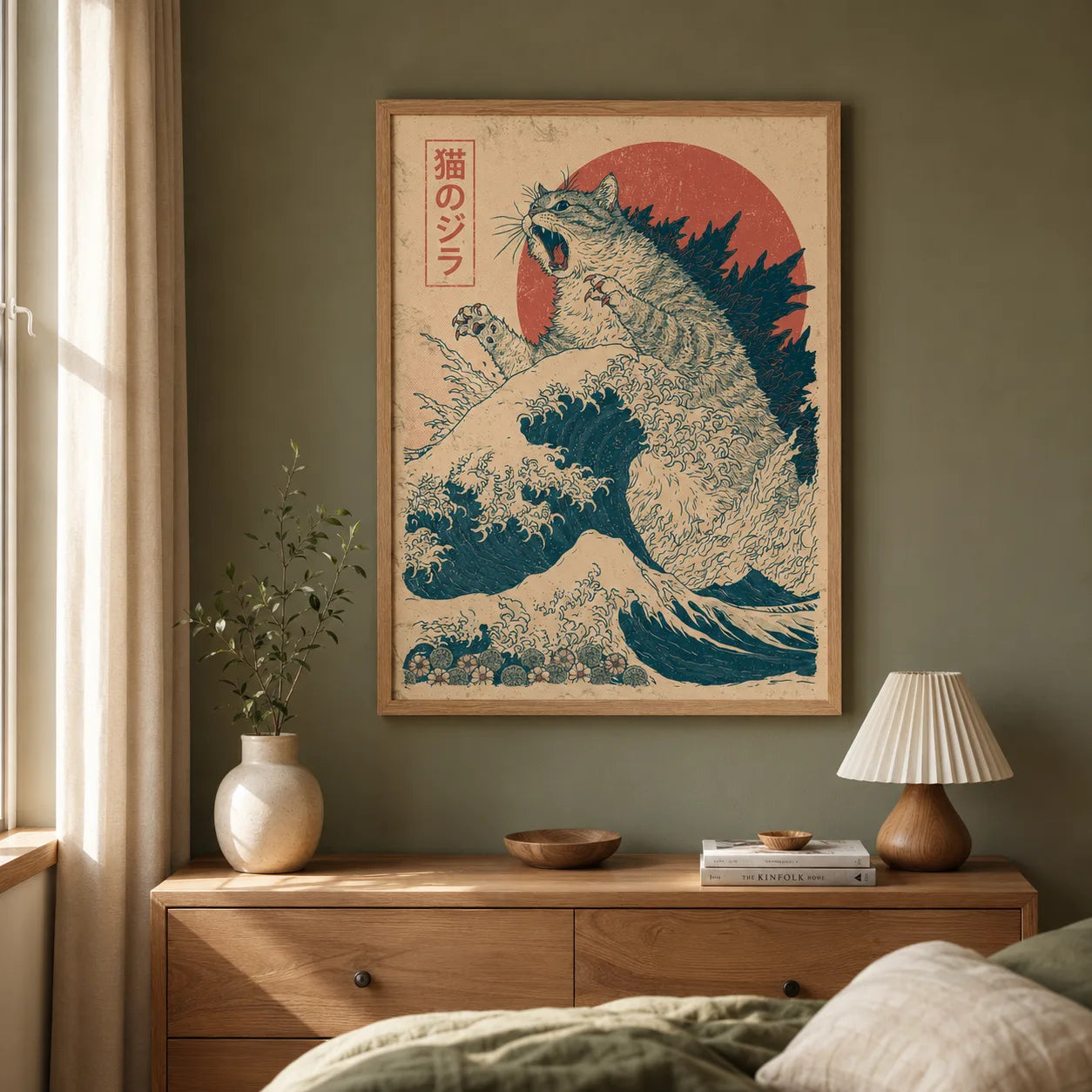 Japanese Kaiju Cat Wave Wall Art Decor - Wall Art Decor - styled