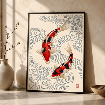 Japanese Koi Fish Duo Wall Art Decor preview 2