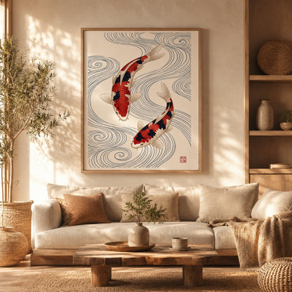 Japanese Koi Fish Duo Wall Art Decor preview 5