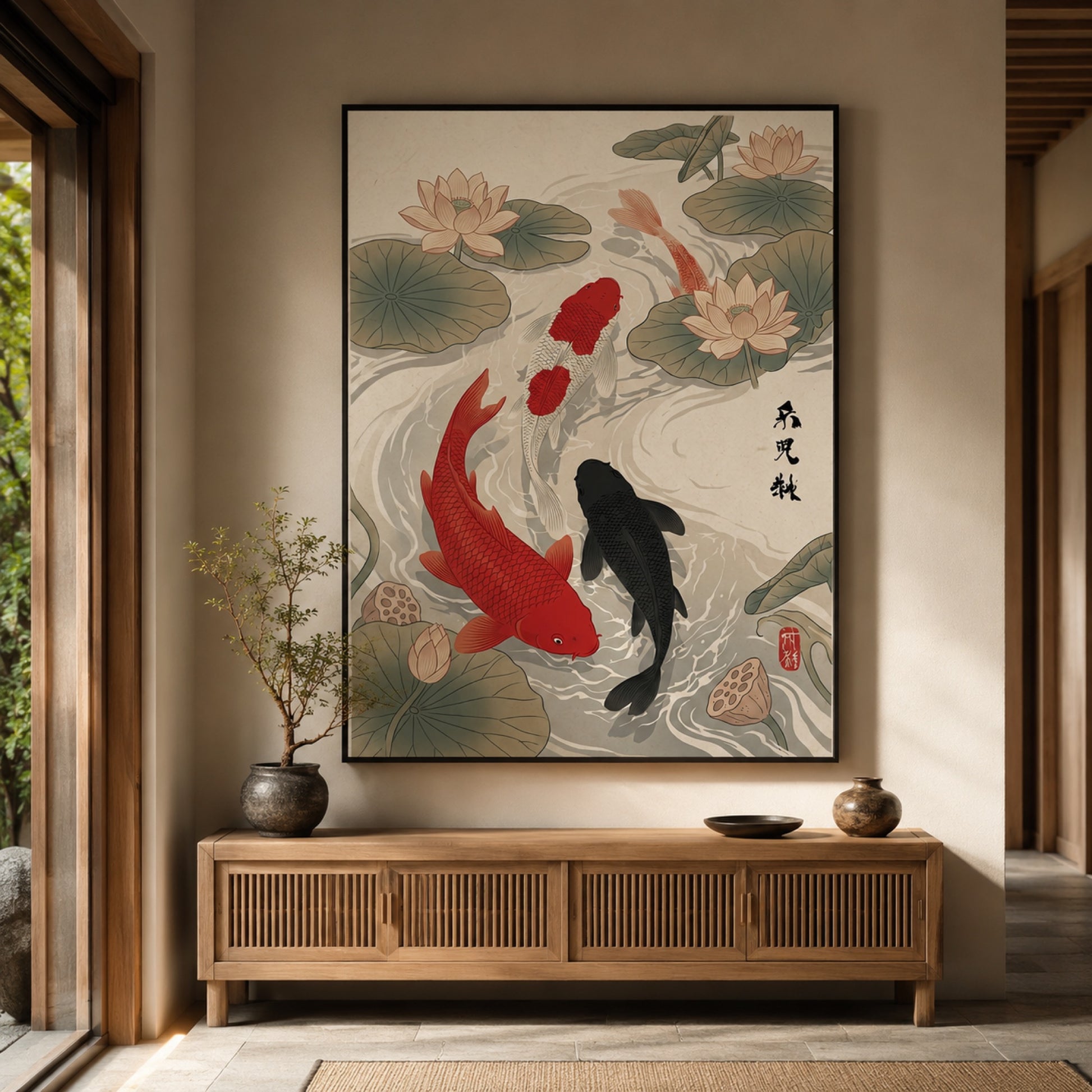 Japanese Koi Fish and Lotus Ukiyo-e Wall Art Decor preview 10