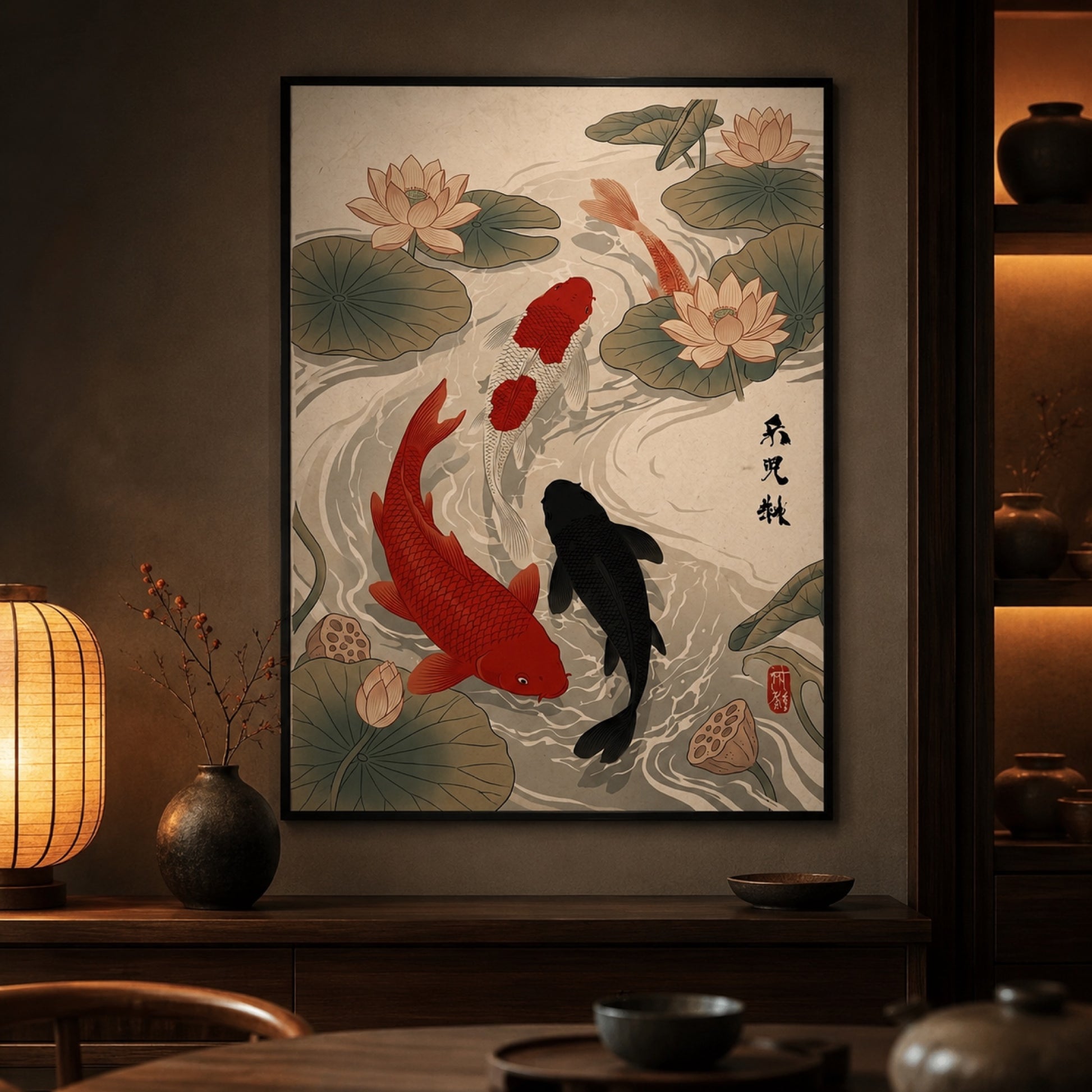 Japanese Koi Fish and Lotus Ukiyo-e Wall Art Decor preview 11