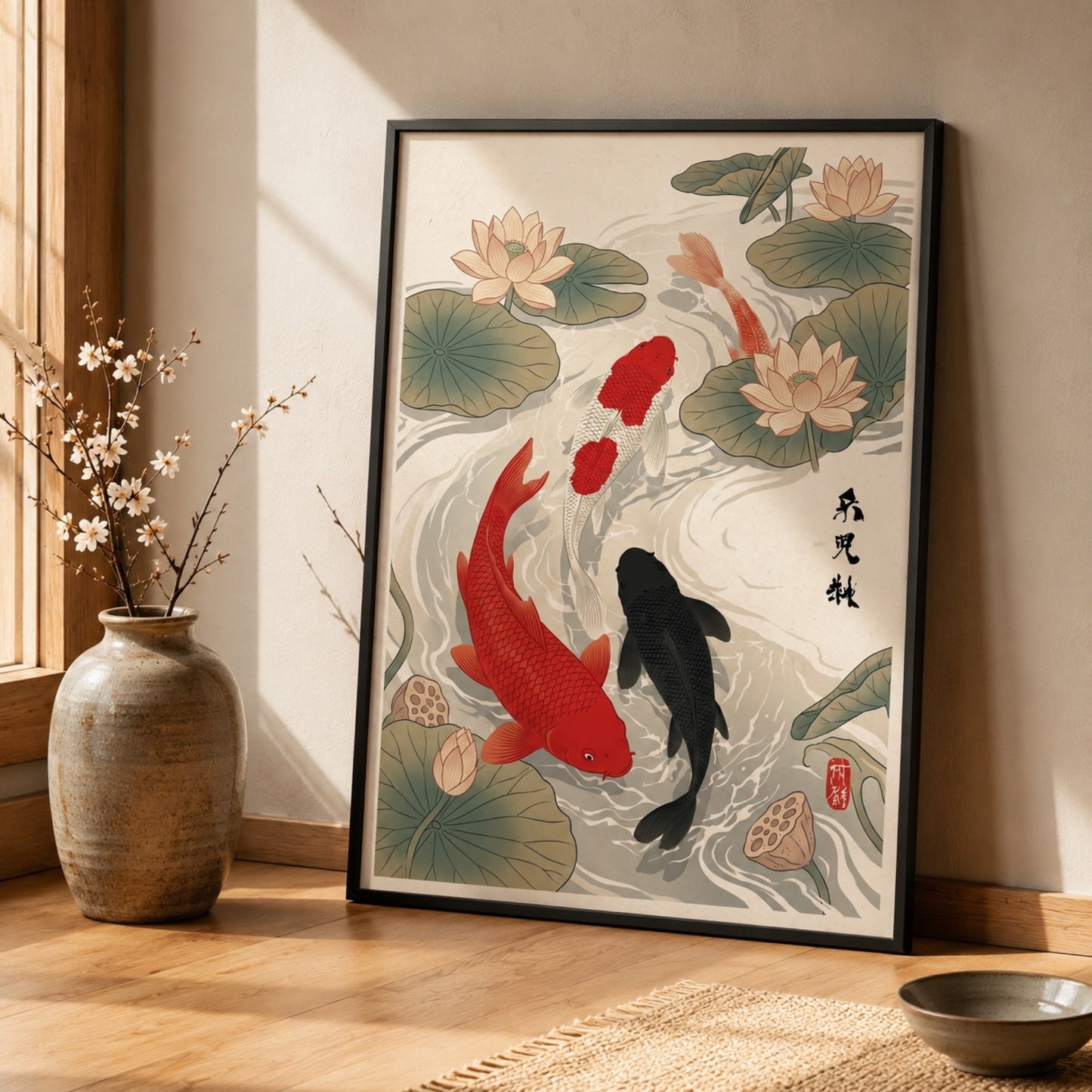 Japanese Koi Fish and Lotus Ukiyo-e Wall Art Decor preview 2
