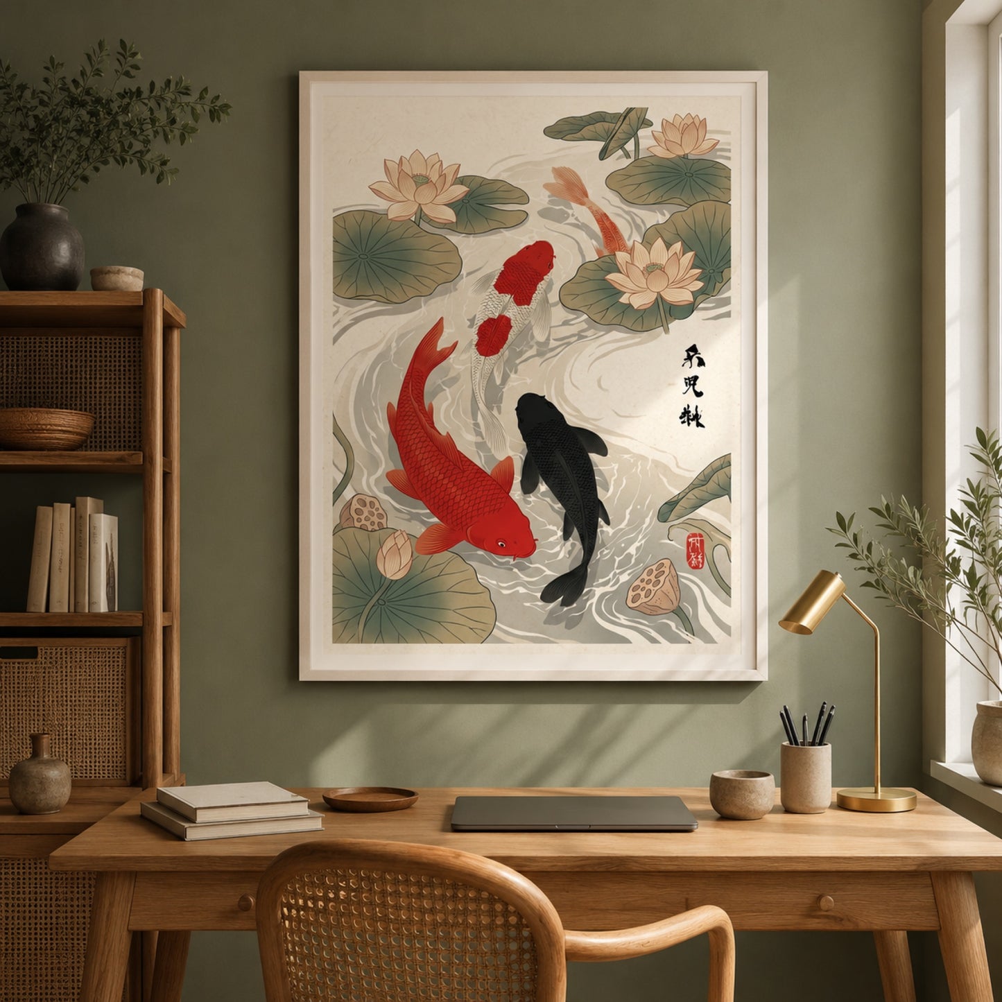 Japanese Koi Fish and Lotus Ukiyo-e Wall Art Decor preview 4