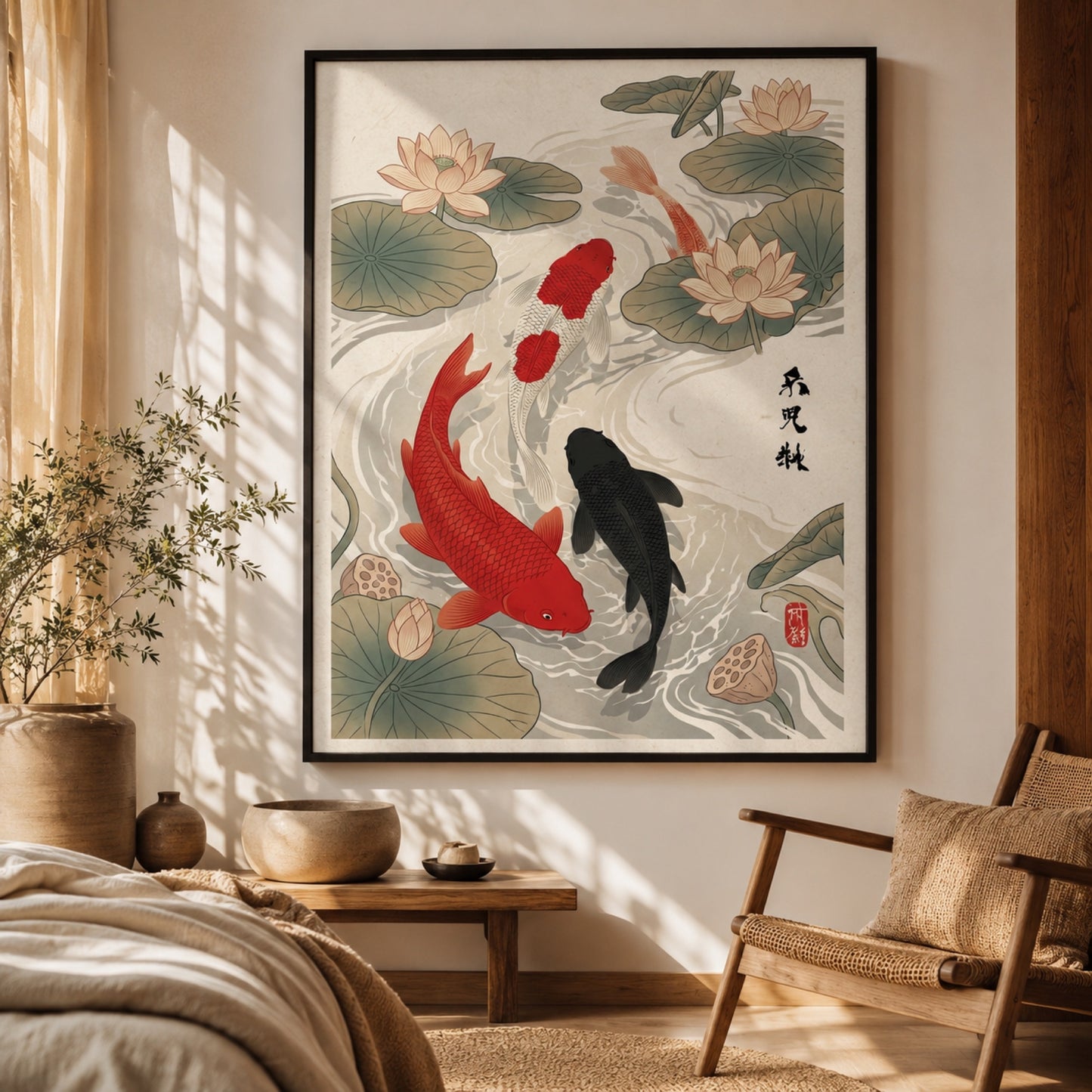 Japanese Koi Fish and Lotus Ukiyo-e Wall Art Decor preview 5
