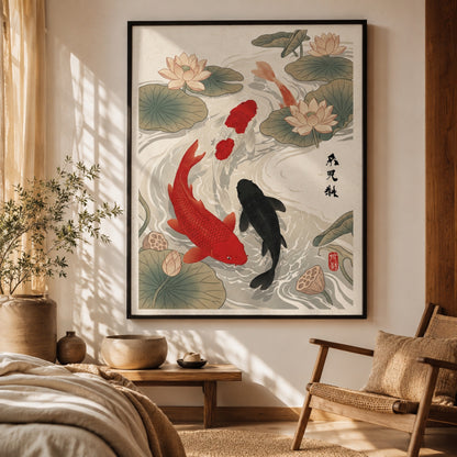 Japanese Koi Fish and Lotus Ukiyo-e Wall Art Decor preview 5