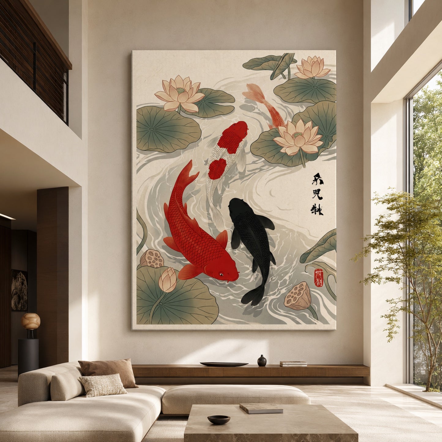 Japanese Koi Fish and Lotus Ukiyo-e Wall Art Decor preview 6
