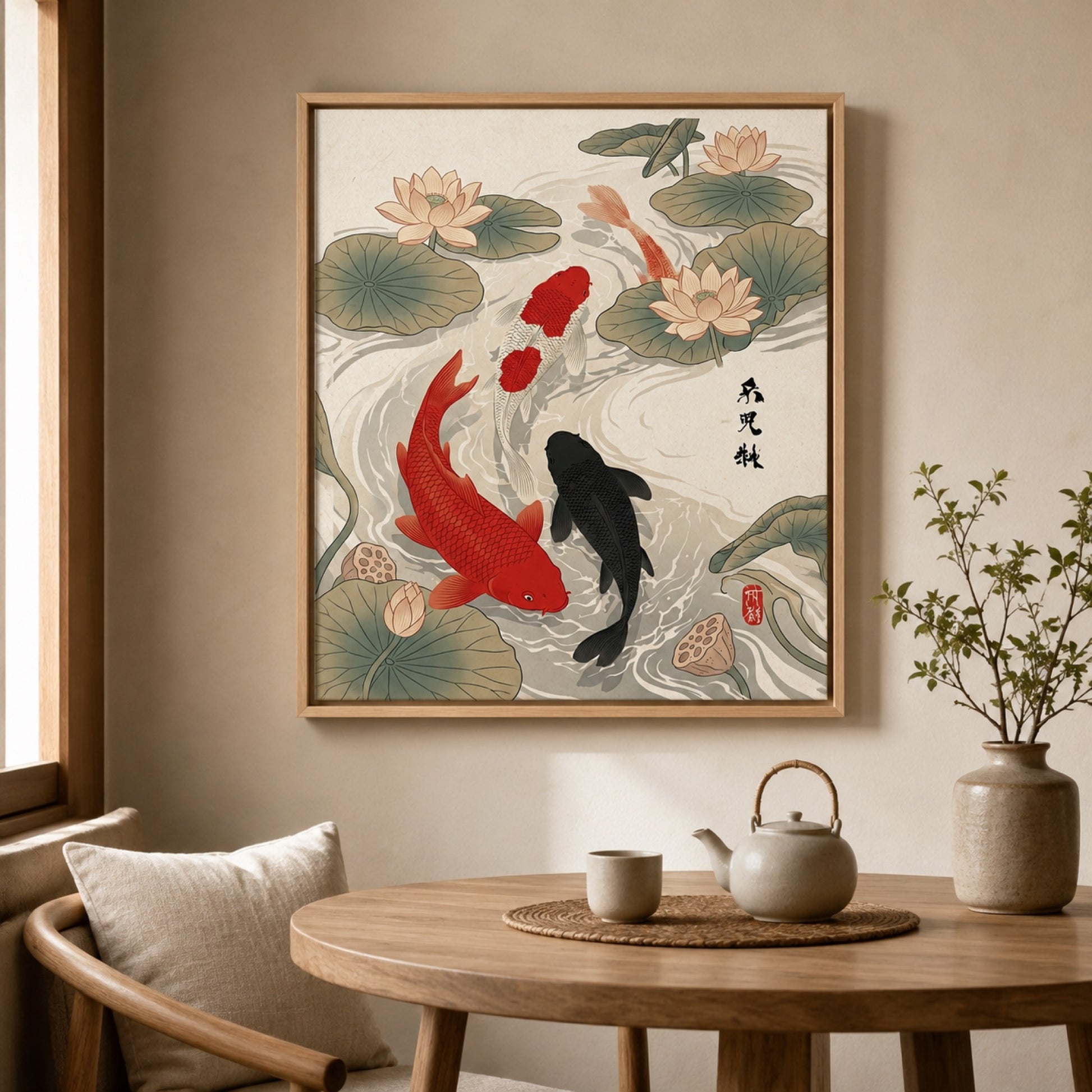 Japanese Koi Fish and Lotus Ukiyo-e Wall Art Decor preview 7