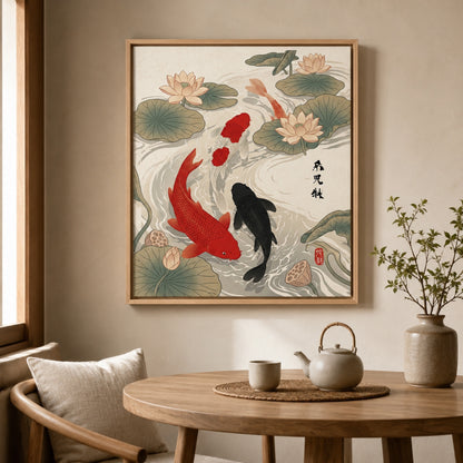 Japanese Koi Fish and Lotus Ukiyo-e Wall Art Decor preview 7