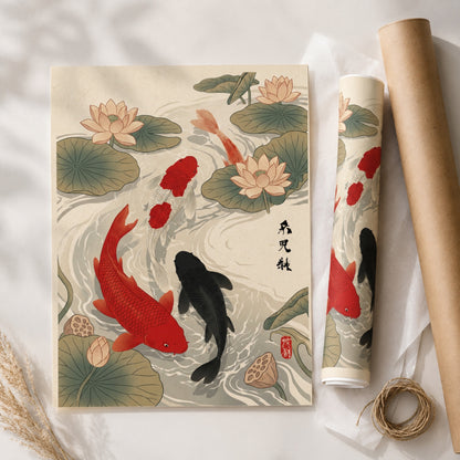 Japanese Koi Fish and Lotus Ukiyo-e Wall Art Decor preview 9