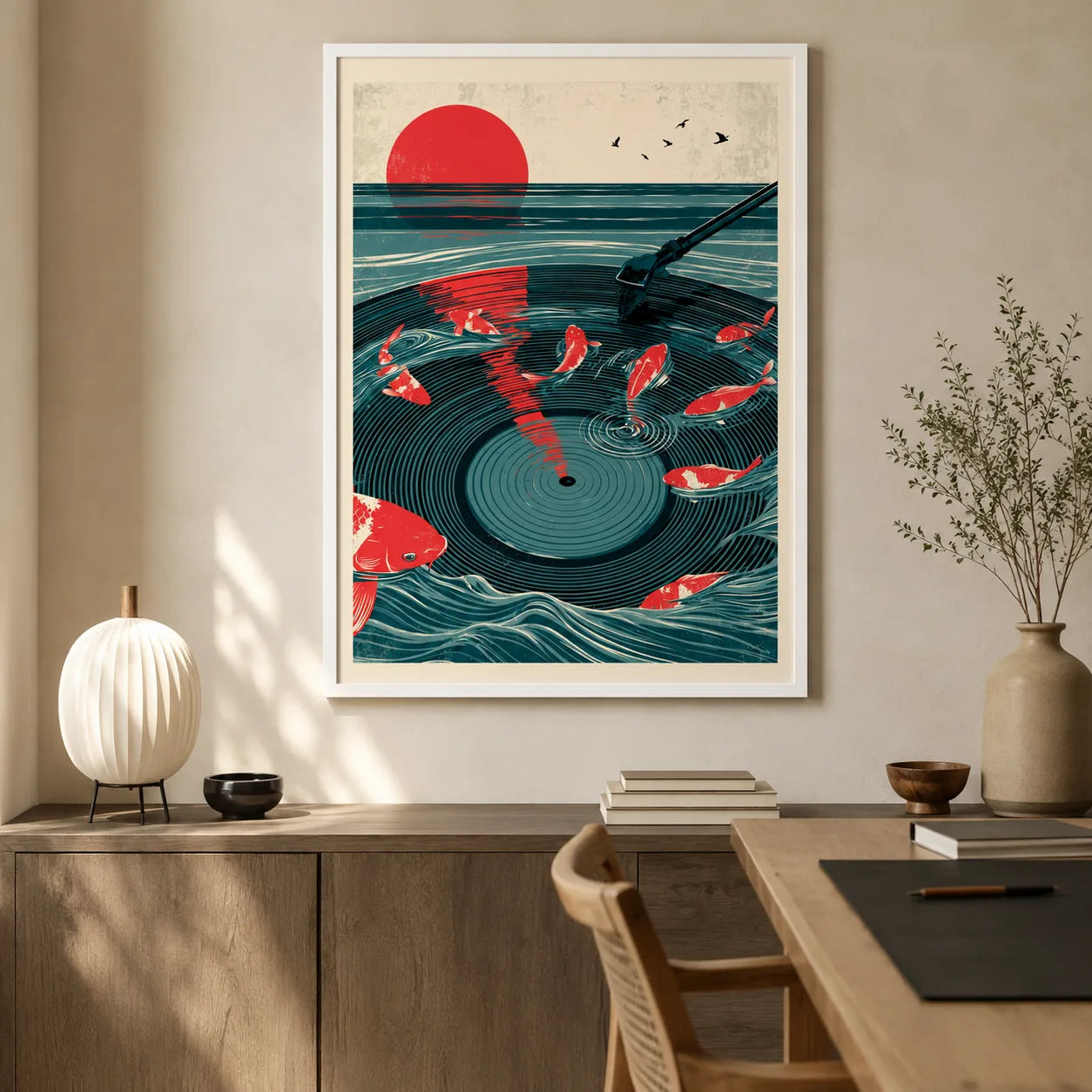 Japanese Koi Vinyl Record Wall Art Decor - Wall Art Decor - alternate angle