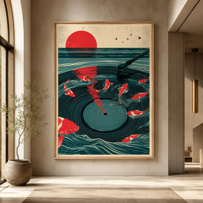 Japanese Koi Vinyl Record Wall Art Decor - Wall Art Decor - close up