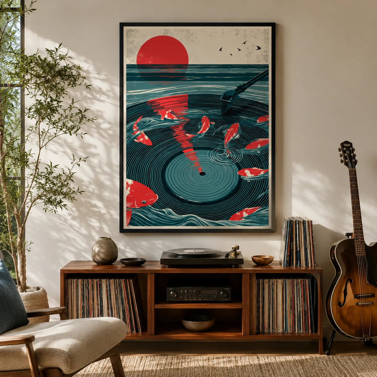 Japanese Koi Vinyl Record Wall Art Decor - Wall Art Decor - detail