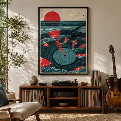 Japanese Koi Vinyl Record Wall Art Decor - Wall Art Decor - detail