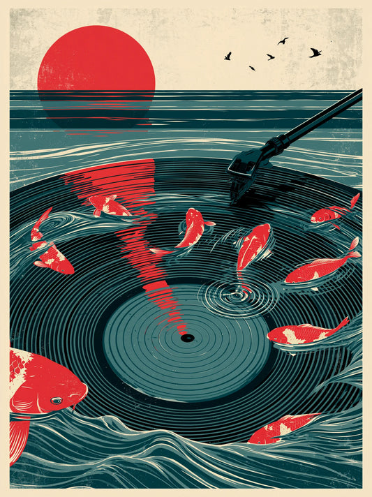 Japanese Koi Vinyl Record Wall Art Decor - Wall Art Decor - front view
