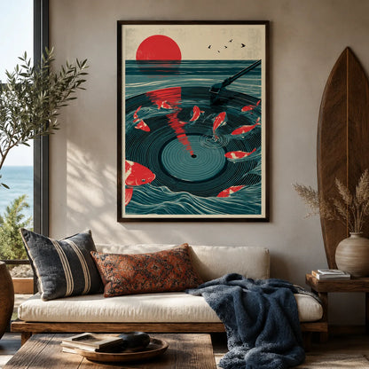 Japanese Koi Vinyl Record Wall Art Decor - Wall Art Decor - in use